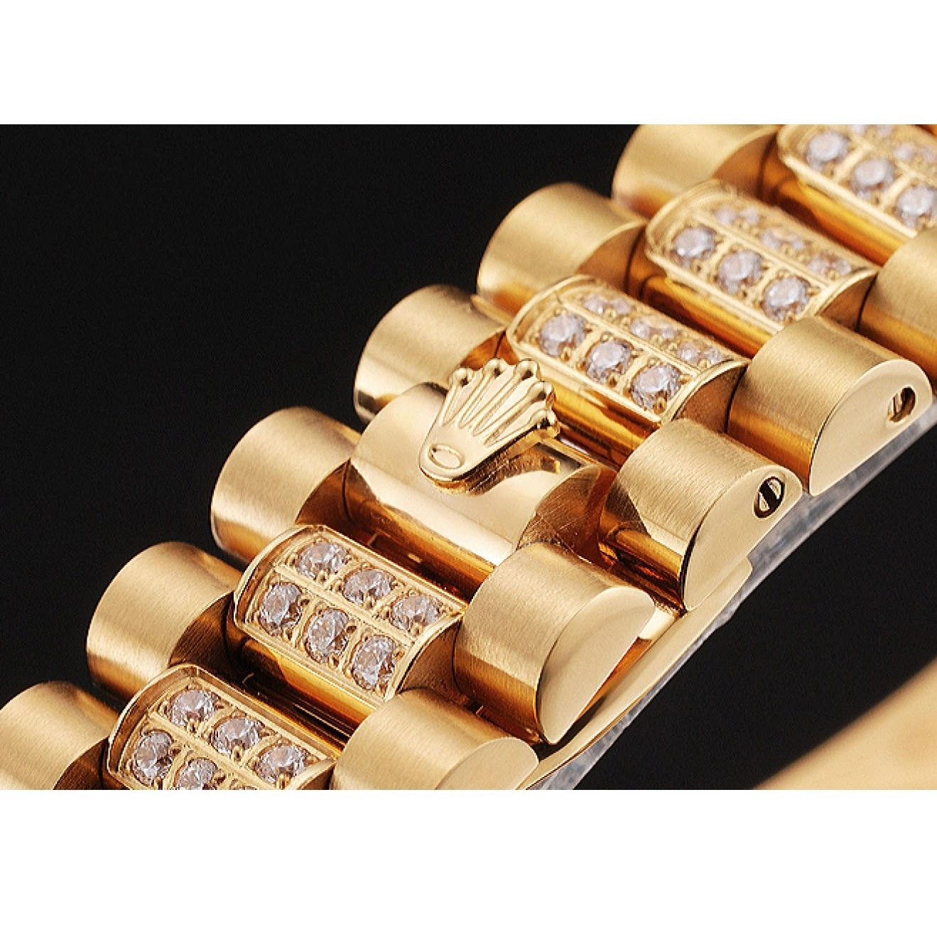Aaa replica watch Gold Swiss Rolex Day Pave Yellow Date Diamond 0825